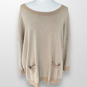 Liz Claiborne Woman Size 3X‎ Top Sweater Gold Metallic Lightweight Stretchy